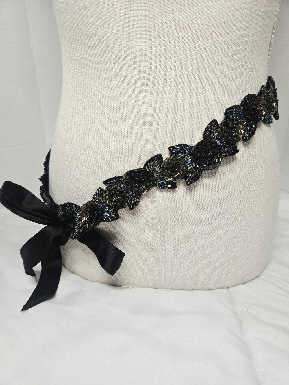 Chic Iridescent Crystal Beaded Floral Waistband Belt Y2k Indje Retro Studded